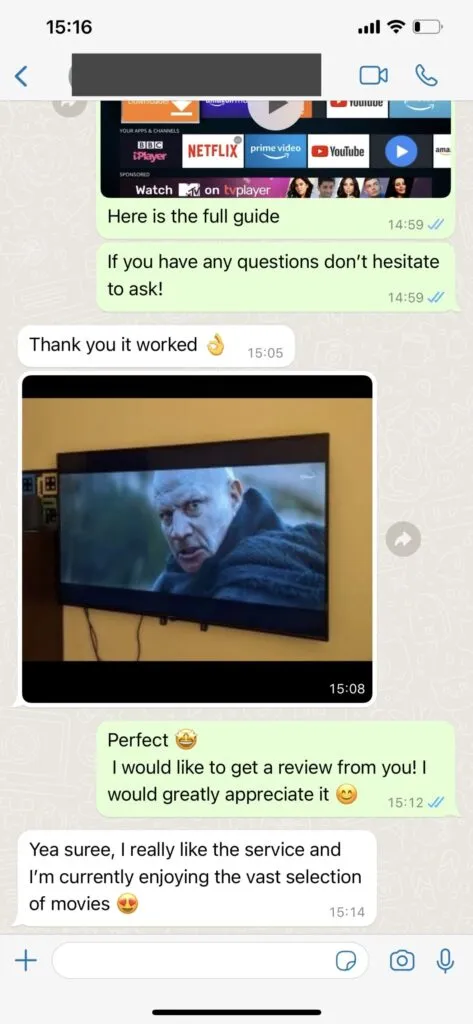 WhatsApp Support Chat Feedback Screenshot 1